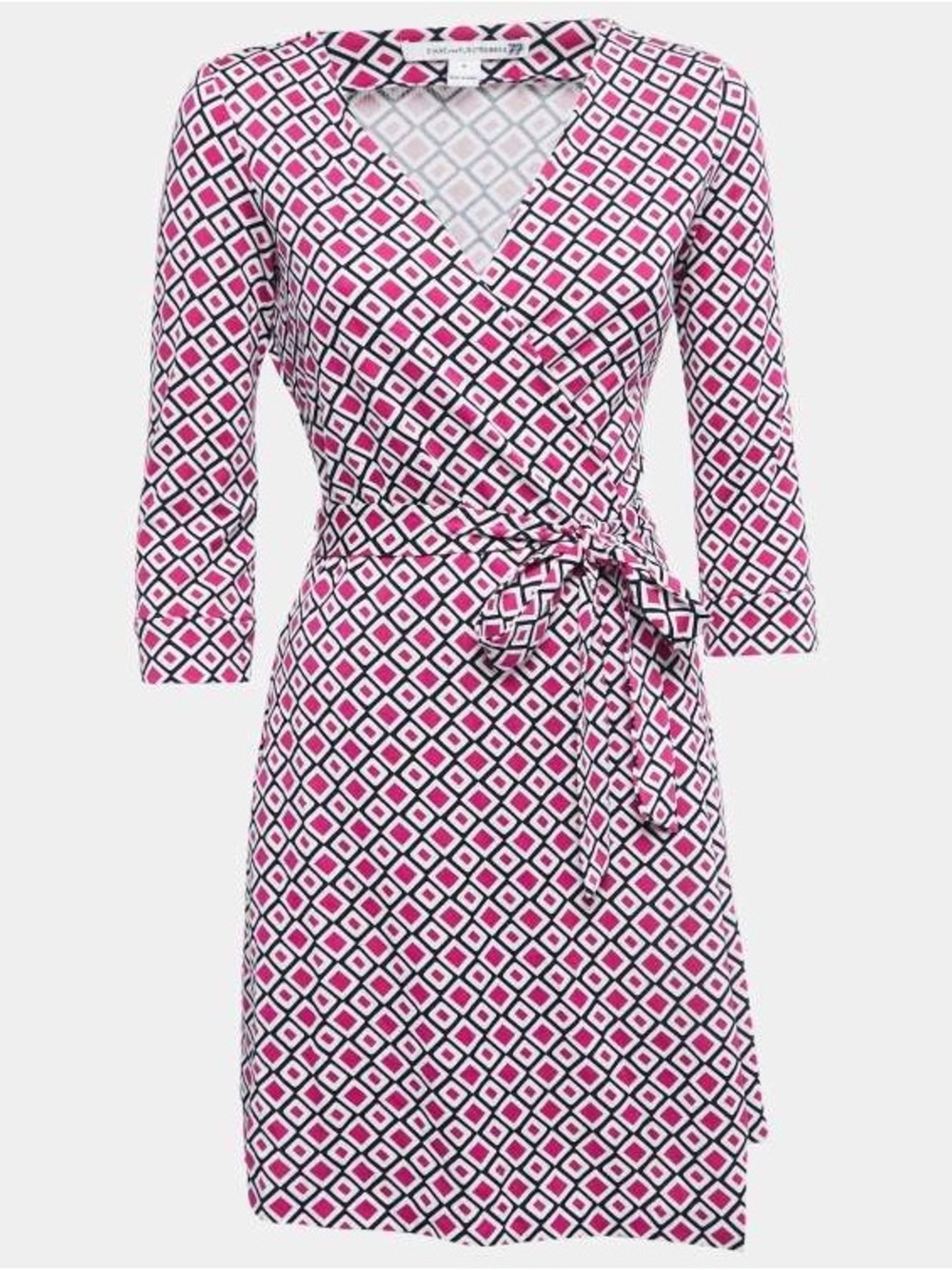 Diane Von Furstenberg Pink and White Geometric Wrap Midi Dress
